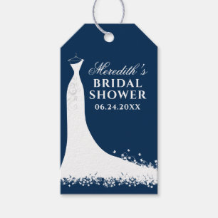 Elegant Navy Blue Wedding Gown Shower Favour Gift Tags