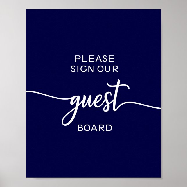 Elegant Navy Blue Wedding Guest Board Sign (Front)