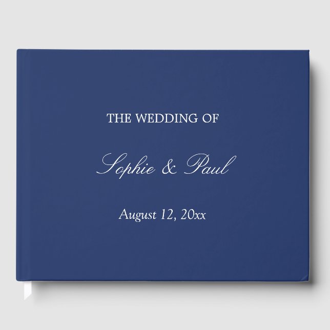 Elegant Navy Blue Wedding Guest Book (Front)