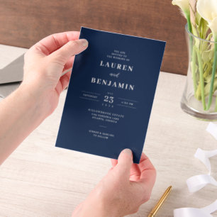 Elegant Navy Blue Wedding Invitation