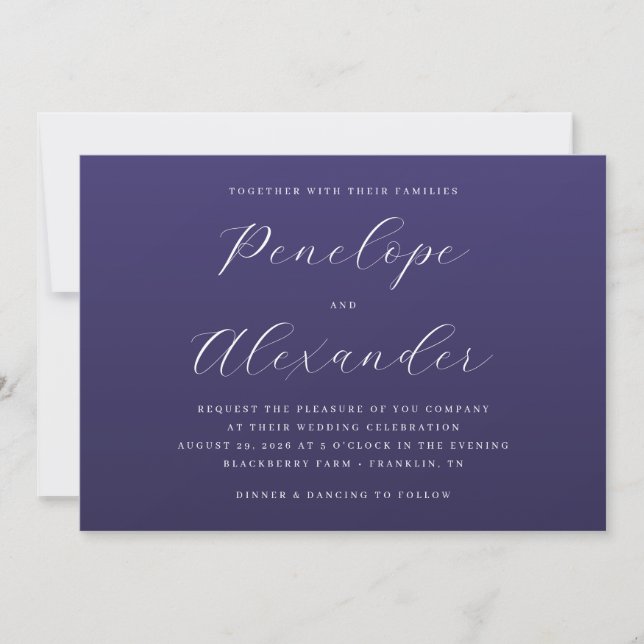 Elegant Navy Blue Wedding Invitation (Front)