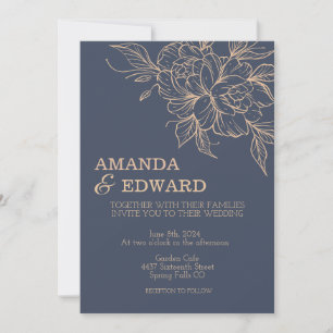 Elegant navy blue wedding invitation 