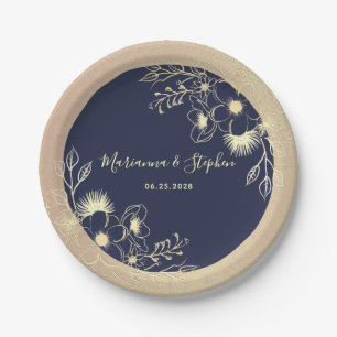 Elegant Navy Blue Wedding Paper Plate