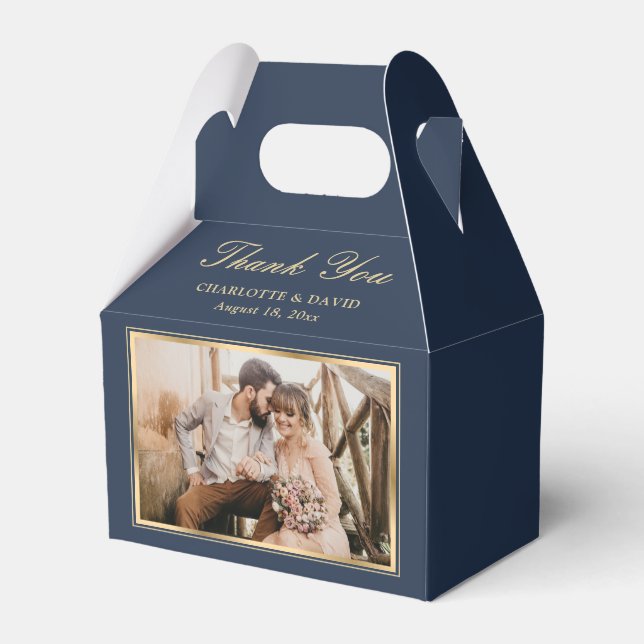 Elegant Navy Blue Wedding Photo Thank You Favour Box (Back Side)