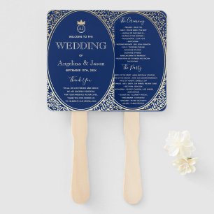 Elegant Navy Blue Wedding Program Hand Fan