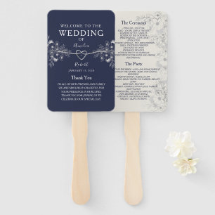 Elegant Navy Blue Wedding Program Hand Fan