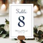 Elegant  Navy Blue Wedding Reception Table Formal Table Number<br><div class="desc">Wedding Table Number event party sign design features a classic elegance with classic navy blue on a crisp white background. Personalise wedding table design with your name, wedding date and table number in trendy lettering and script. The back of the card is a duplicate of the front. Follow our easy...</div>
