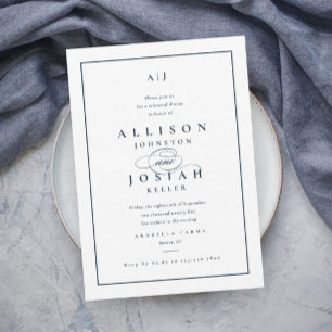Elegant Navy Blue Wedding Rehearsal Dinner Invitation