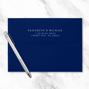 Elegant Navy Blue Wedding Return Address Envelope