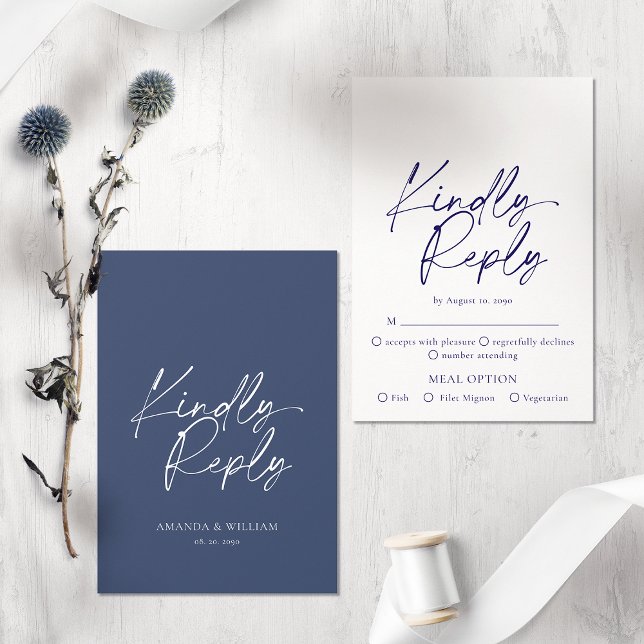 Elegant Navy Blue Wedding RSVP Card – Kindly Reply (Creator Uploaded)