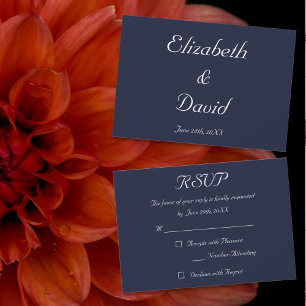 Elegant Navy Blue Wedding RSVP Invitation Card