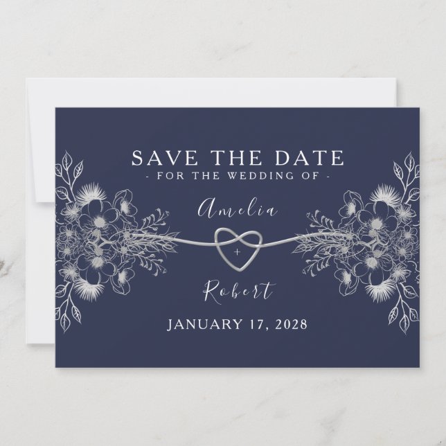 Elegant Navy Blue Wedding Save The Date (Front)