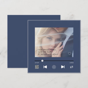 Elegant Navy Blue Wedding Song QR Save The Date
