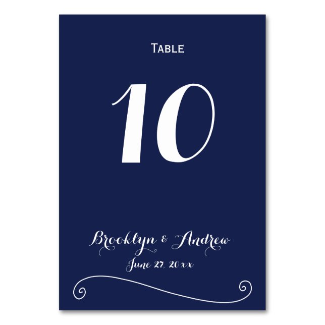 Elegant Navy Blue Wedding Table Numbers (Front)