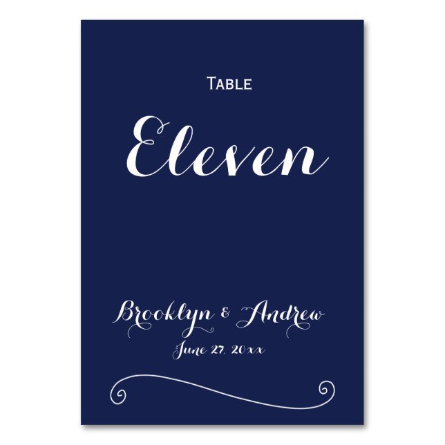 Elegant Navy Blue Wedding Table Numbers (Front)