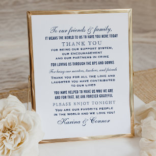 Elegant Navy Blue Wedding Thank You Message Poster