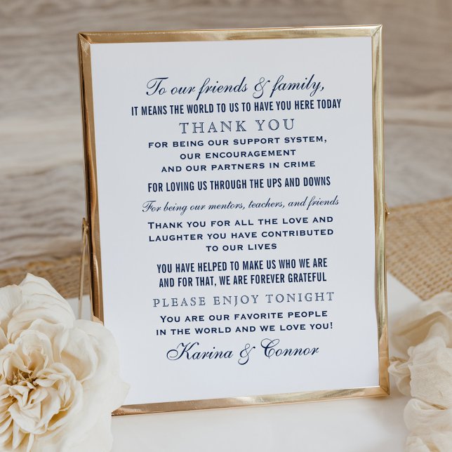 Elegant Navy Blue Wedding Thank You Message Poster (Creator Uploaded)