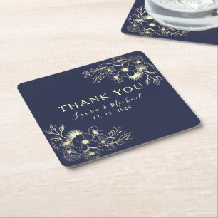 Elegant Navy Blue Wedding Thank You  Square Paper Coaster