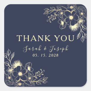 Elegant Navy Blue Wedding Thank You Sticker