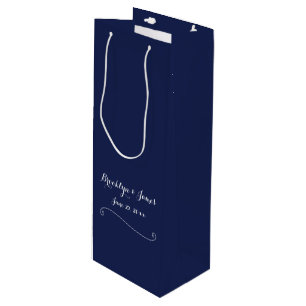 Elegant Navy Blue Wedding Wine Gift Bag