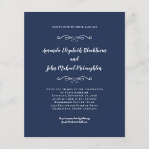 Elegant Navy Blue White Budget Wedding Invitation
