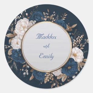 Elegant Navy Blue & White Floral Wedding Sticker
