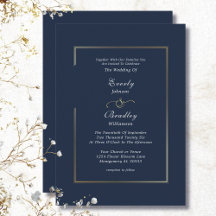 Elegant Navy Blue White Gold Border Wedding