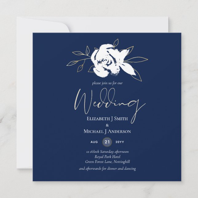 Elegant Navy Blue White Gold Wedding (Front)