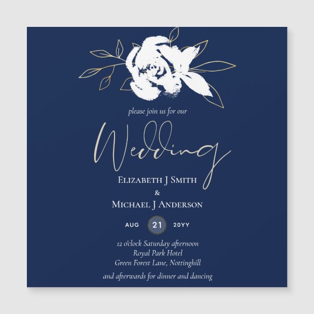 Elegant Navy Blue White Gold Wedding (Front)