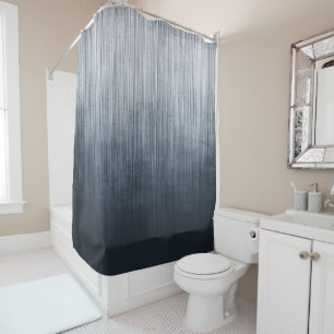 Elegant Navy Blue White Grey Rustic Striped Shower Curtain