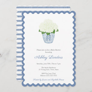Elegant Navy Blue White Hydrangea Baby Boy Shower Invitation