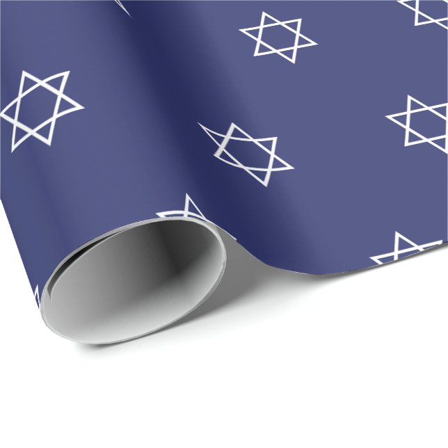 Elegant navy blue white Magen David pattern modern Wrapping Paper (Roll Corner)