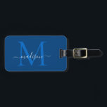 Elegant Navy Blue White Monogram Script Name Luggage Tag<br><div class="desc">Elegant Navy Blue White Monogram Script Name Stylish Bag Tag</div>