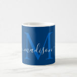 Elegant Navy Blue White Monogram Script Stylish Coffee Mug<br><div class="desc">Elegant Navy Blue White Monogram Script Stylish Black Coffee Mug</div>