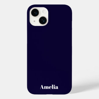 Elegant Navy Blue white Personalised Name Case-Mate iPhone 14 Case