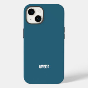 Elegant Navy Blue white  Personalised Name iPhone 14 Case