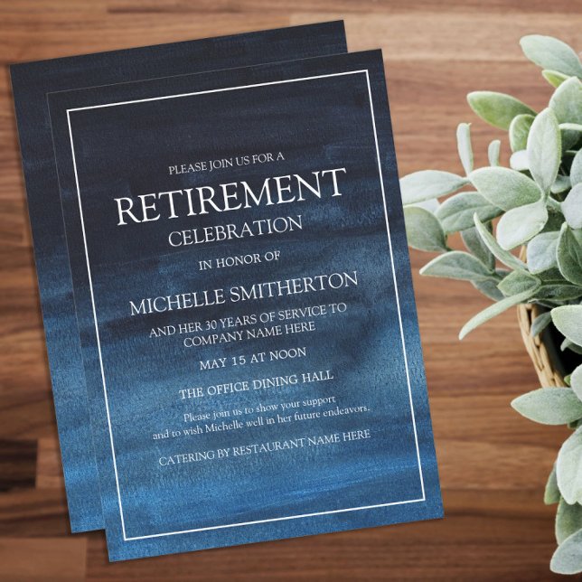 Elegant Navy Blue White Retirement Party Invitation (Navy blue retirement party invitation)