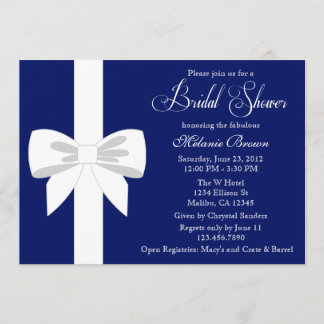 Elegant Navy Blue White Ribbon Bridal Shower Invitation