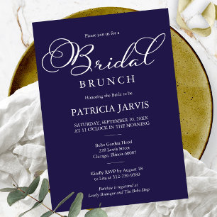 Elegant Navy Blue White Script Bridal Brunch Invitation