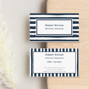 Elegant Navy Blue White Stripes Business Card