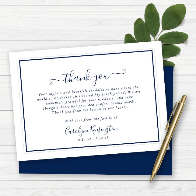 Elegant Navy Blue White Sympathy Thank You (Elegant Navy Blue White Sympathy Thank You Note Cards)