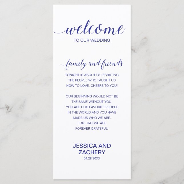 Elegant Navy Blue White Thank You Wedding Guests Programme (Front)