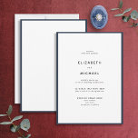Elegant Navy Blue & White Typography Wedding Invitation<br><div class="desc">A gorgeous typography wedding invitation for a summer or fall wedding! This beautiful,  elegant design features a navy blue edge around a white invitation,  with modern typography. A simple,  minimalist design. Copyright Anastasia Surridge for Elegant Invites,  all rights reserved.</div>