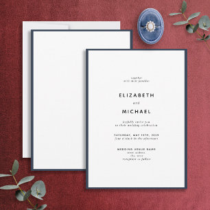 Elegant Navy Blue & White Typography Wedding Invitation