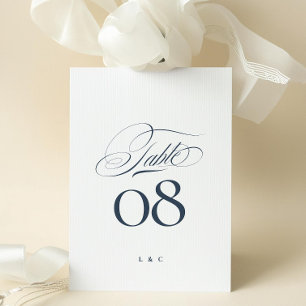 Elegant Navy Blue White Wedding 5 x 7 Table Number