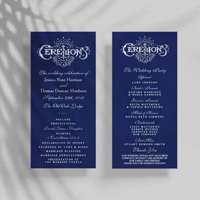 Elegant Navy Blue & White Wedding Ceremony Program Programme (Creator Uploaded)