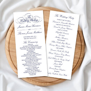 Elegant Navy Blue & White Wedding Program Template