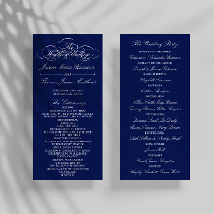 Elegant Navy Blue & White Wedding Program Template Rack Card