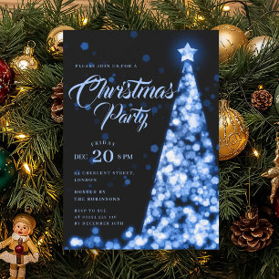 Elegant Navy Blue Winter Christmas Tree Holiday  Invitation