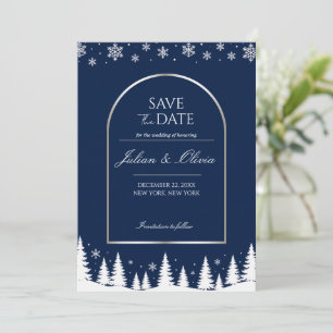 Elegant Navy Blue Winter Save the Date Card